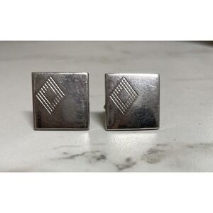 Mid Century Swank Cuff Links Square Diamond Embossed‎ Vintage MCM Silver